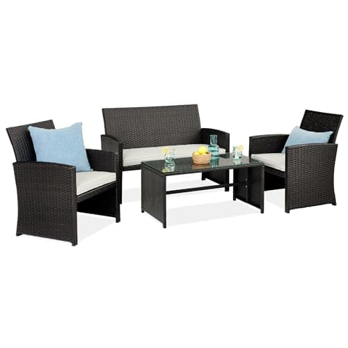 4-Piece Outdoor Wicker Patio Conversation Furniture Set w/ Coffee Table & Seat Cushions (Black/White Sand) $189.99 + Free Shipping