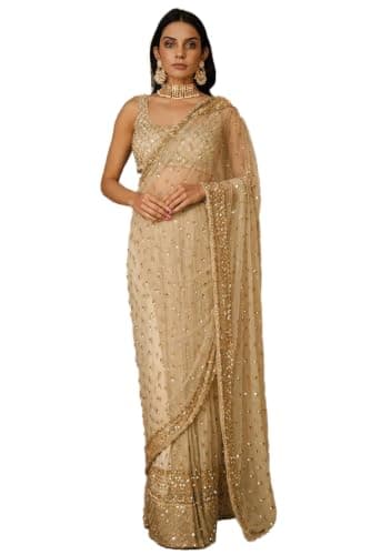 Indya Golden Embellished Soft Net Saree Set | Perfect for Party Wear
