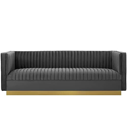 Modway Sanguine Vintage Glamou...elvet Upholstered Sofa in Gray