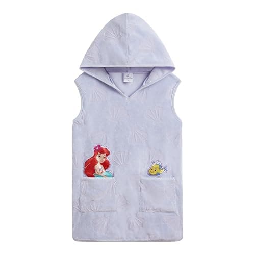 Disney The Little Mermaid Princess Ariel Toddler Girls Loop Terry Cloth Hooded Swimsuit Cover-Up Lavender Purple 5T