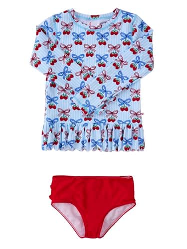 RuffleButts Baby Girls Scalloped - 2-Piece Rash Guard Swimsuit UPF 50+