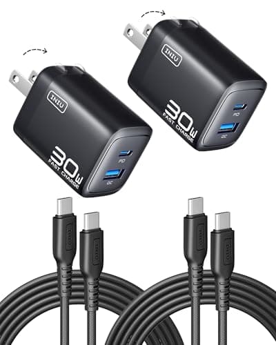 2-Pk INIU 30W GaN Mini USB-C/A Wall Charger w/ 2x 5' USB-C Cable (Black) $8.40