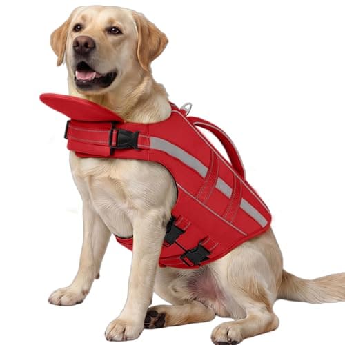 ASENKU Dog Life Jacket, High-Buoyancy Life Vest with Removable Front Float, Rescue Handle and Reflective Strips, Adjustable Swim Vest for Boating, Swimming, Beach(Red XL)