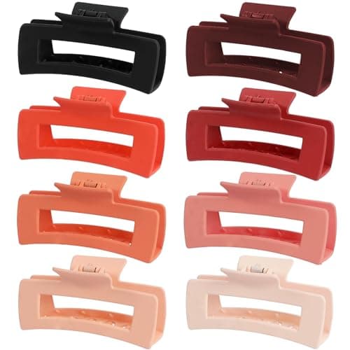 CHANDAT 8 Pcs Large Hair Claw Clips, 4.1 Inch Non-slip Big Square Matte Hair Claws for Women, Strong Hold Banana Clip for Thick Thin Hair (Tangerine)
