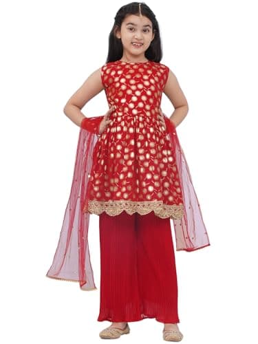 AJ DEZINES Girls Indian Ethnic Wear Salwar Kameez For Kids|Girls Punjabi Suit|Kids Kurta Sharara Set|Indian Dress|Red-38