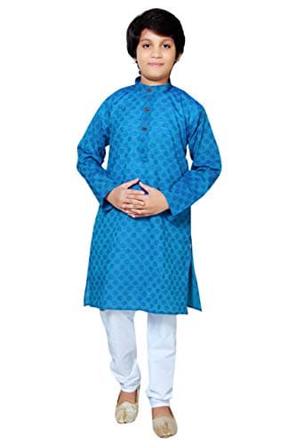 BABA AND BABY boys ethnic wear cotton handloom dobby blue colour kurta pajama set (Blue650, 6-12 Months)