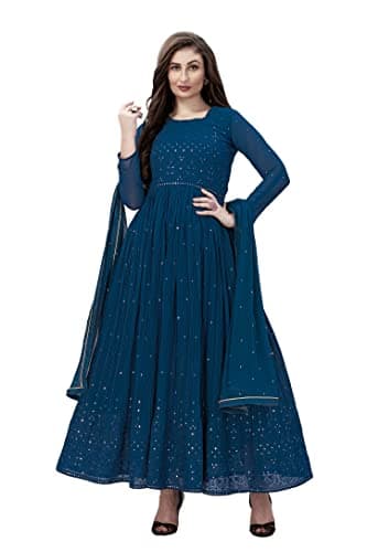 TRENDMALLS Women's Georgette Embroidery Anarkali Suit Set Stitched (USTM.G88-Morpeach-XL-)