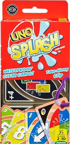 Mattel Games UNO Splash Card Game with Waterproof Cards and Portable Clip for Travel, Camping and Game Nights Away