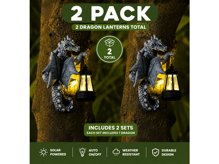 2 Pack Solar Dragon Tree Hugger Garden Statue