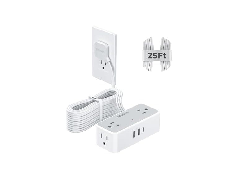 TESSAN 25ft Cord Power Strip (4 Outlets, 1 USB-C, 2 USB-A)