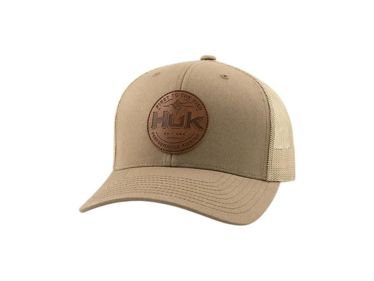 HUK Mens Trucker Hat, Leather Patch - Dock