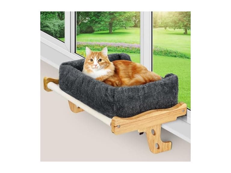 Heated Wood Cat Window Perch w/ Timer