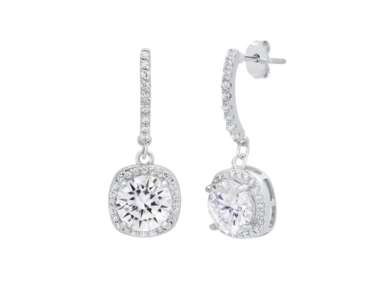 Moissanite Halo Drop Huggie Earrings