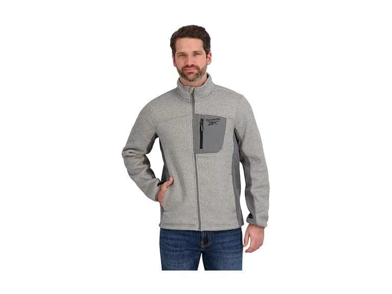 Reebok Men Mock Neck Zip-up Textured Fleece Jacket