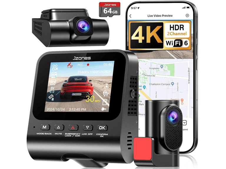 JZONES 4K Dash Cam Front and Rear