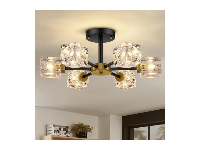 GoBright Black Modern Chandelier, 6-Light Crystal