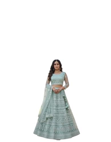 Indian Lehenga Choli Ready to Wear - Wedding & Festival Lehenga Choli with Dupatta & Stitched Blouse (Sea Green, 36)