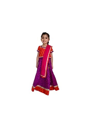 Flawnt Multicolor Traditional Cotton Lehenga Choli For Girls (3-4 Years, Purple)