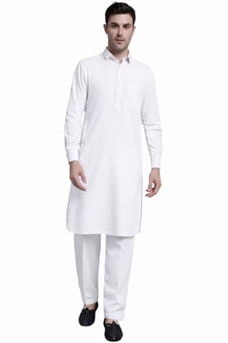 Maple Clothing Punjabi Kurta Set Pathani Cotton Indian Dress for Men (White, XXL)