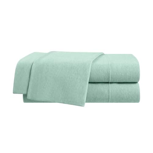 Vellux Solid Jersey Knit 4-Piece Queen Size Sheet Set - Cotton Blend - Solid Sheet Set - Ultra-Soft & Cozy T-Shirt - Bed Sheet Set - Deep Pocket - Easy Care - Grey Sheet Set (Queen, Sage)