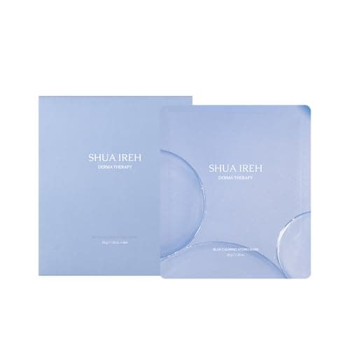 Shua ireh Blue Calming Hydro Mask - Cooling Hydrogel Sheet Face Mask for Sensitive Skin - 5 Sheets with Chamomile Flower Water and Azulene - Deep Hydration, Calming & Soothing Facial Mask