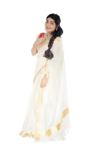 Malayali Fashion Kerala Traditional Set Saree Ready To Wear for Women In Pure Cotton With 3 Inch Golden Kasavu Border (Plain)