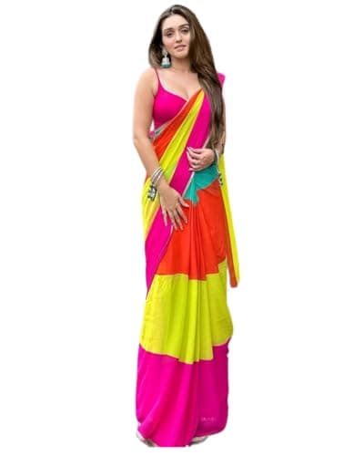 BE4ME.COM Alia Bhatt Wear Rocky And Rani Movie Celebrity Inspired Manish Malhotra Party Wear Wedding Saree (Red-Yellow)