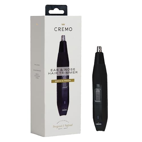 Cremo Ear and Nose Trimmer, Cordless Facial Hair Remover for Eyebrow Detailing & Light Facial Grooming, IPX5-Rated Wet/Dry Electric Trimmer with Rotary Stainless Steel Blades, for Men & Women