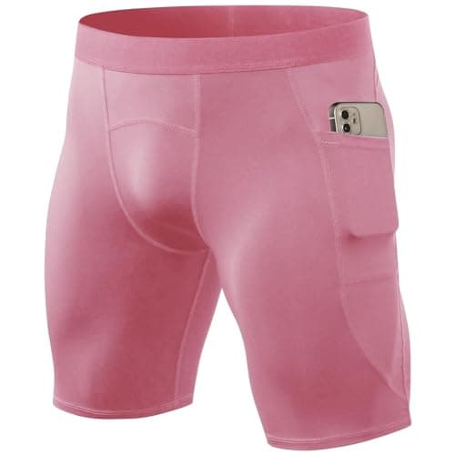 SPVISE Pink Compression Bike Shorts for Men with Pocket, Spandex Athletic Basketball Short, Performance Underwear for Cycling