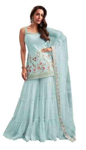 STELLACOUTURE indian ready to wear salwar kameez Eid Festival wedding party plus size Sharara suit party for women 2800-O (Sky Blue, 50)