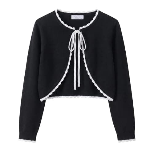 Yekaty Girls Black Cardigan Sweaters 10-12 Crop Shawl Shrug