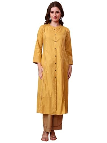 Tissu Women's Cotton Slub Lace & Zari Work Yellow Kurta with Trouser (785_Yellow_XS)