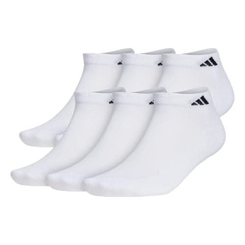 adidas Men's Athletic Cushioned Low Cut Ankle Socks (6 Pairs) Durable & Comfortable, White/Black, L