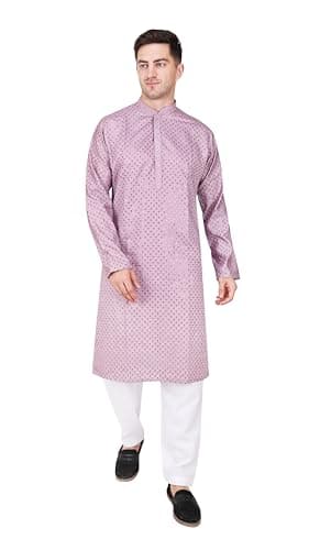 TRILOKI Mens Embroidered Sequined Kurta Pajama Set Rayon Ethnic Wedding Designer Ethnic Diwali Puja Kurta Payjama Set