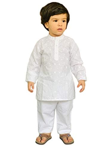 Flawnt Chikan Embroidery Cotton Kurta Set (Spiral, 4T)