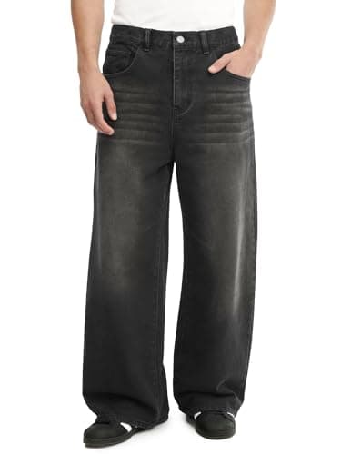 Comdecevis Men's Baggy Jeans Wide Leg Loose Fit Skater Jeans Y2K Streetwear Men M Black Wash