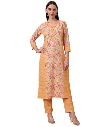 Tissu Women's Pure Cotton Yellow Floral Printed Kurta with Palazzo (Tis-738_Yellow_XXL)