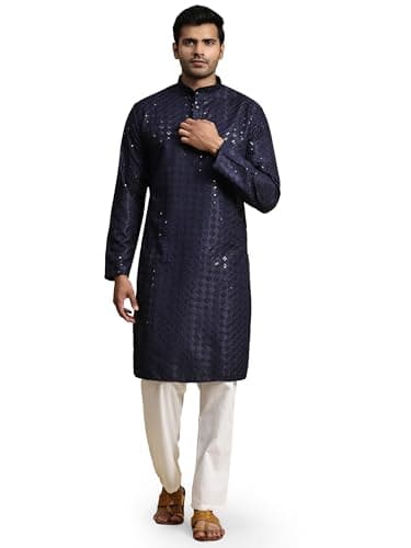 Pro-Ethic Style Developer Mens Indian Traditional Cotton Kurta Sets, Men Kurta Set Indian Wedding Dress (A-117) Nevy Blue