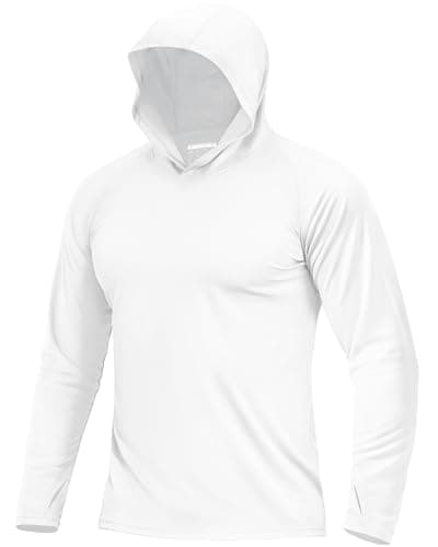 Boladeci SPF Shirts for Men Fishing Hoodie UPF 50 Long Sleeve Swim Shirt Sun Protection with Hood UV Summer Water Rash Guard Tops White L $9.98