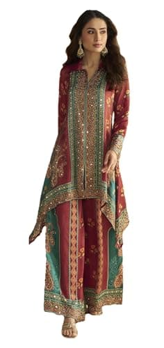 STELLACOUTURE indian ready to wear salwar kameez silk Co-ord set suit eid festival wedding party for women 2949-O (Teal, 42)