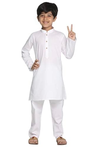 Chandrakala Kids Holi Special Eid Gifts, Kurta Set for Boys, White,4-5T (KK117WHI6)