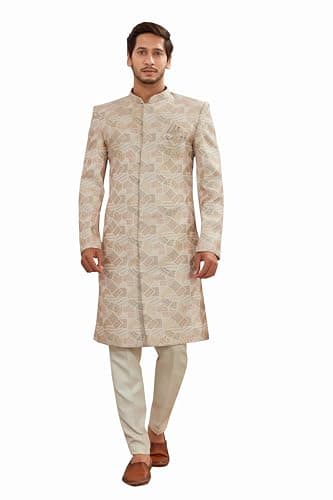 Men's Indian Designer Wedding Festive Season Jacquard Indo-Western Sherwani Pajama Set