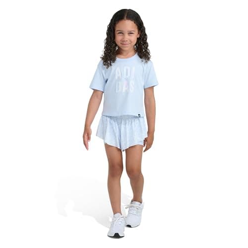 adidas Girls 2-Piece T-Shirt & Flowy Short Set Crystal Sky 2T