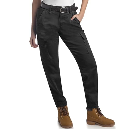 Dickies Womens Work Pants High Rise Cotton Twill Joggers with Cargo Pockets, Size 27, Black