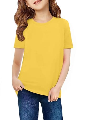 Arshiner Girls Yellow Shirts Short Sleeve Round Neck Plain Clothes Shirts for Girls