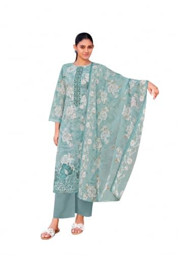 ladyline Womens Printed Embroidered Kurta Palazzo Set Salwar Kameez (46/ Blue)