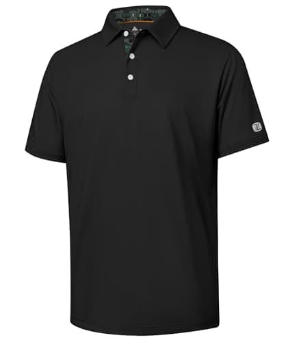 ZITY Golf Shirts for Men Short Sleeve Moisture Wicking Solid Performance Designed Print Collared Casual Polo Shirt Black Large