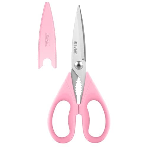 iBayam Pink Kitchen Scissors All Purpose Heavy Duty & Comfort Grip & Cover