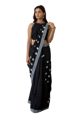Be4Me.com Alia bhatt Saree celebraty inspired sari Bollywood partywear Satin and Georette Printed saree (unstitch Blouse) (BLACK LINE)