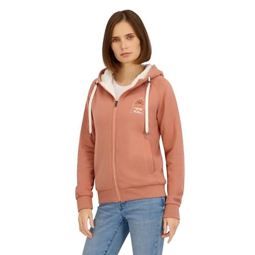 Billabong Ladies Full Zip Sherpa Lined Hoodie Jacket, Rose Brown, M